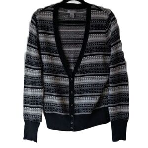 Vintage Women's Black and Gray Cardigan Sweater Size XL
